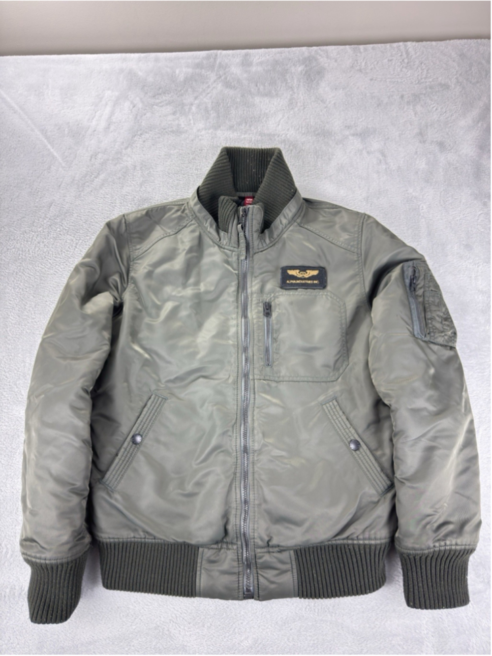 Alpha Industries MA-1 Green Bomber Jacket Men's Sz Large Slim Fitted Thermolite